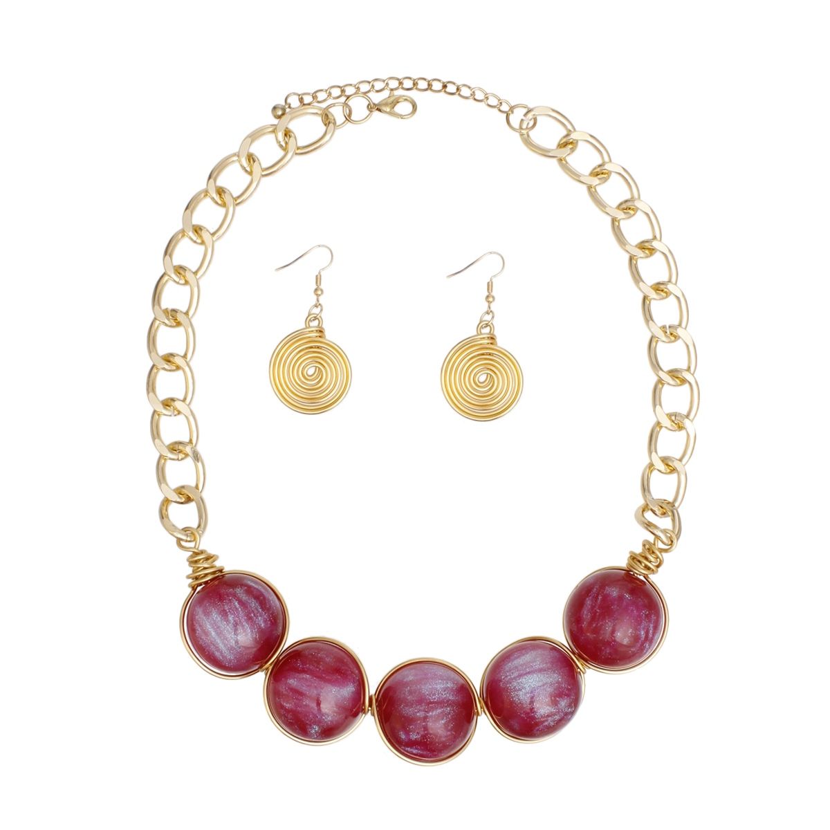 Collar Red Galactic Bead Gold Chain Necklace