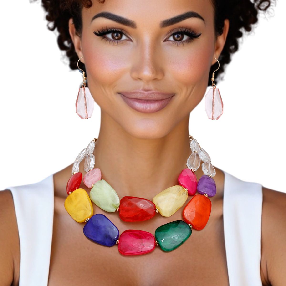 Collar Vibrant Marbled Multicolor Bead Necklace