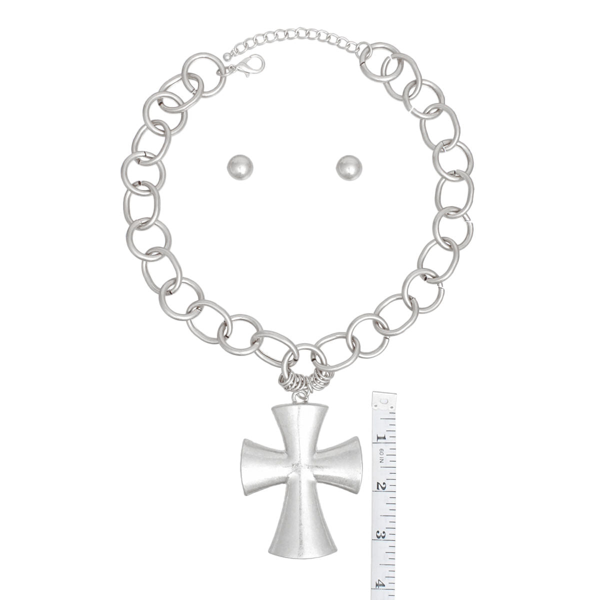 Pendant Chunky Matte Silver Cross Chain Necklace