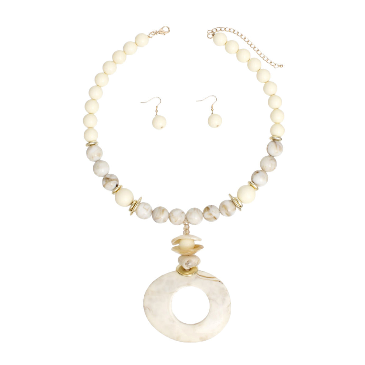 Pendant Cream Marble Bead Long Tribal Necklace