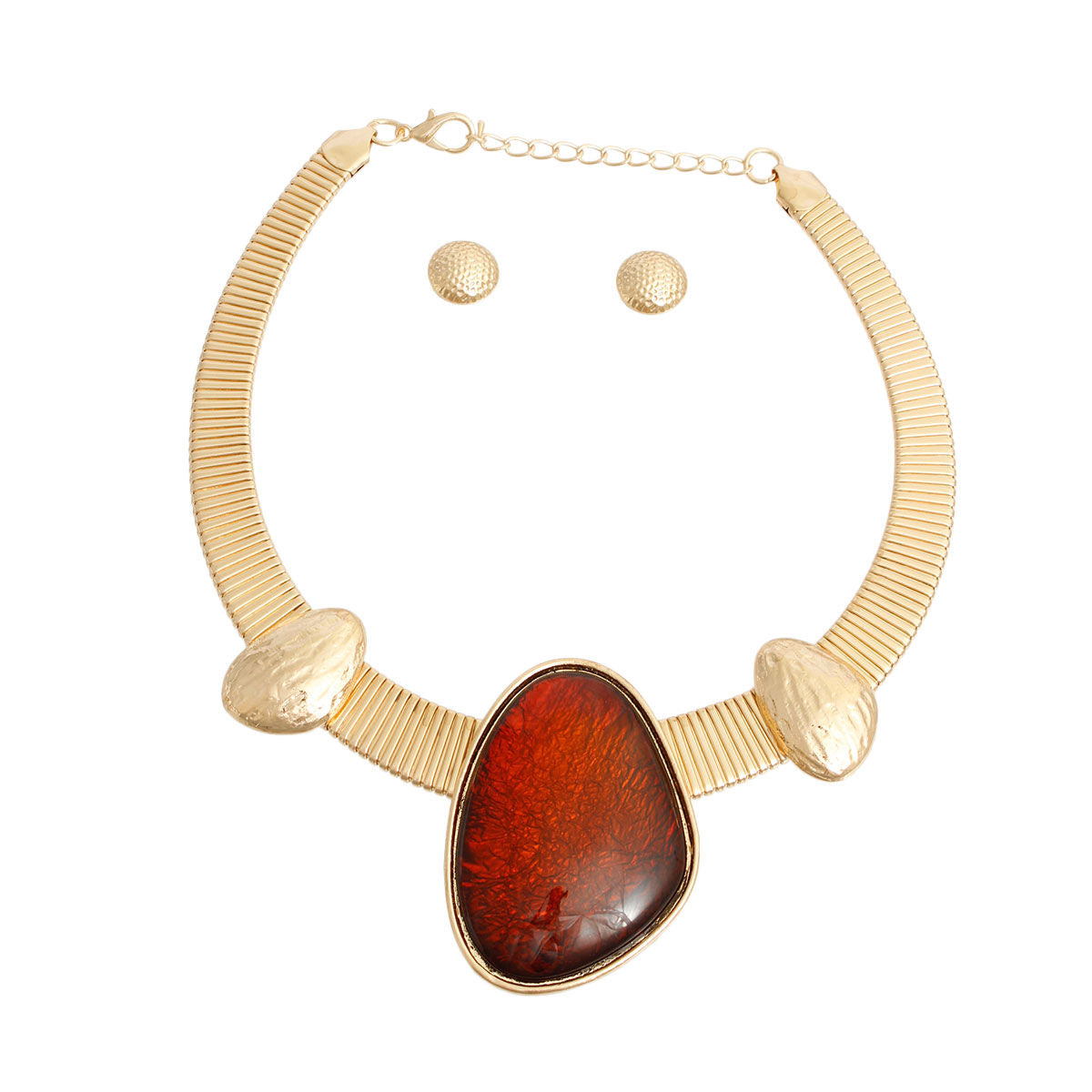 Gold Omega Brown Resin Necklace