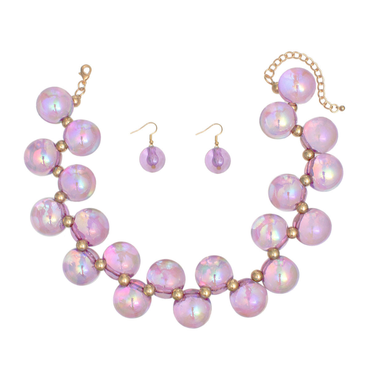 Necklace Purple Iridescent Bubble Ball Bead Set