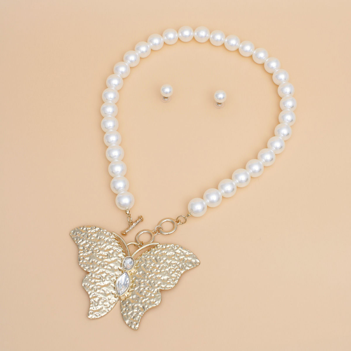 Toggle Necklace Cream Pearl Butterfly Set Women