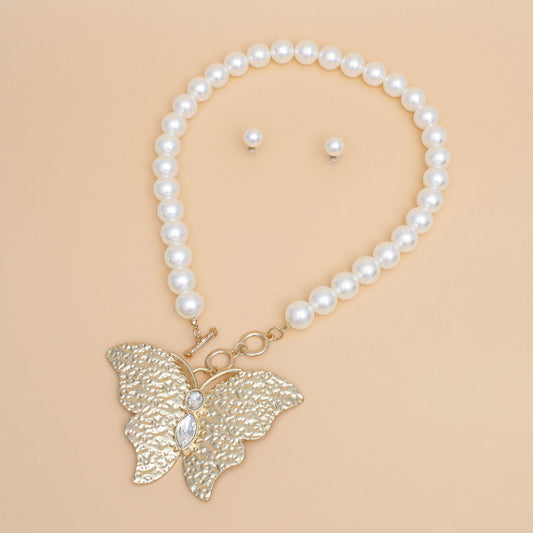 Toggle Necklace Cream Pearl Butterfly Set Women