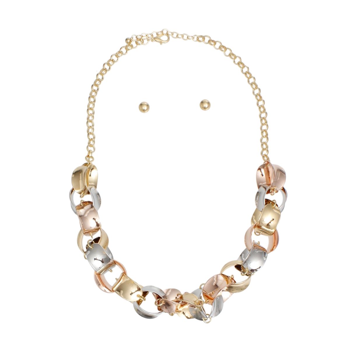 Chain Polished Multi Tone Oval Link Long Necklace