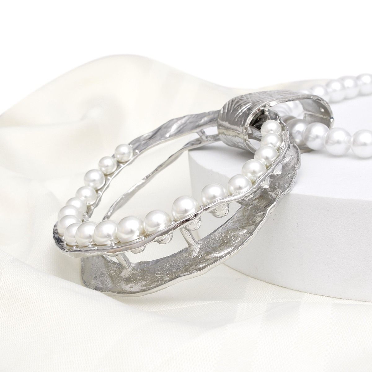 Pendant Sculpted Silver Ring White Pearl Necklace