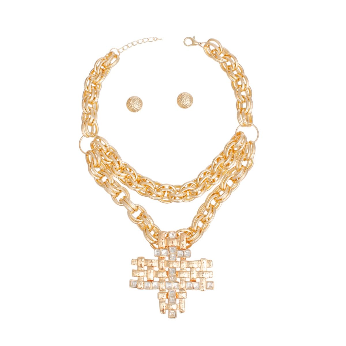 Pendant Chunky Link Gold Chain Woven Cross Set