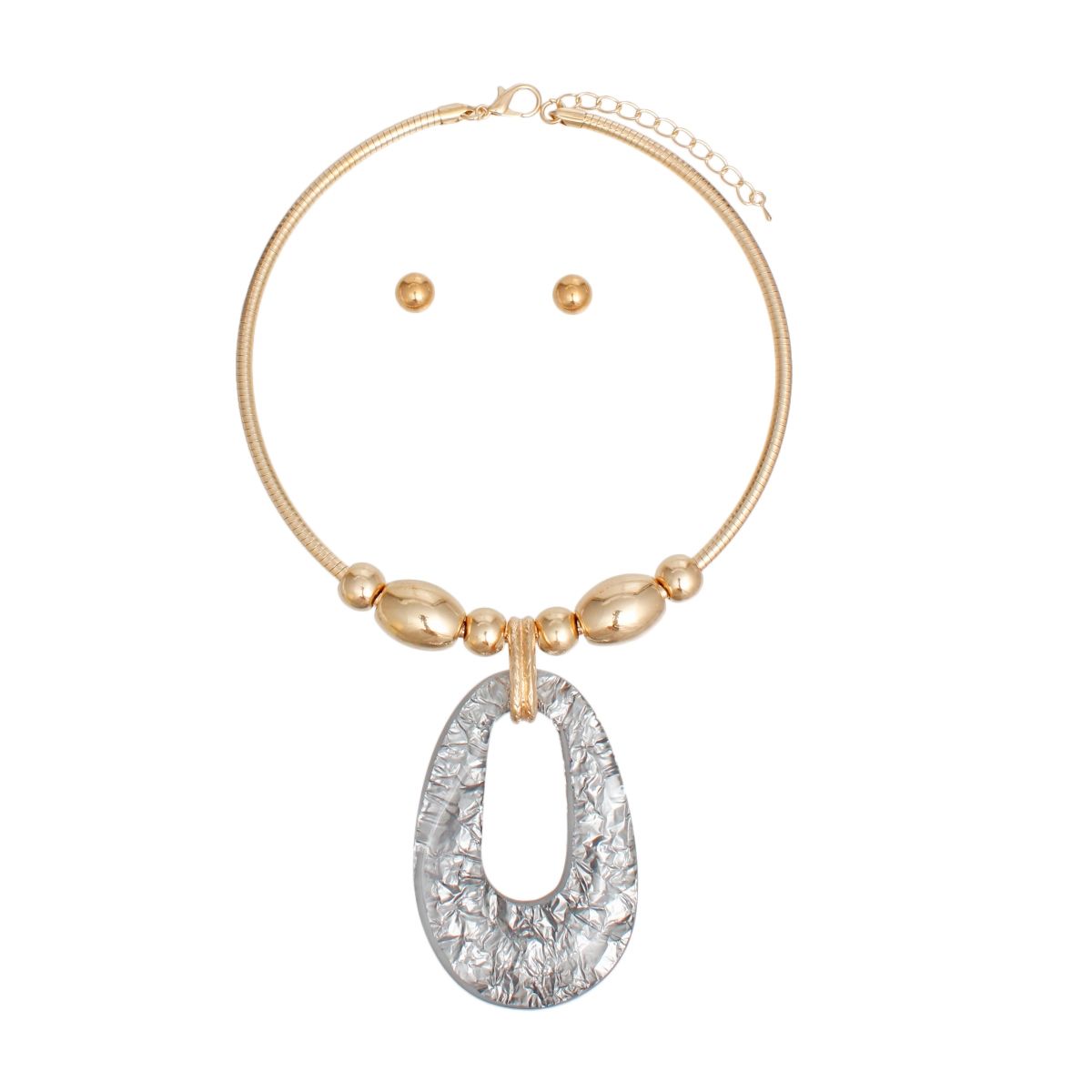 Pendant Black Oval Resin Gold Rigid Collar Set