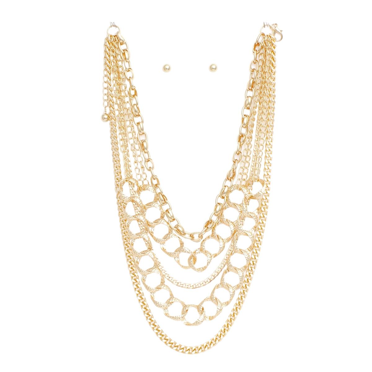 Chain Gold Modernist 5 Layer Multi Link Necklace