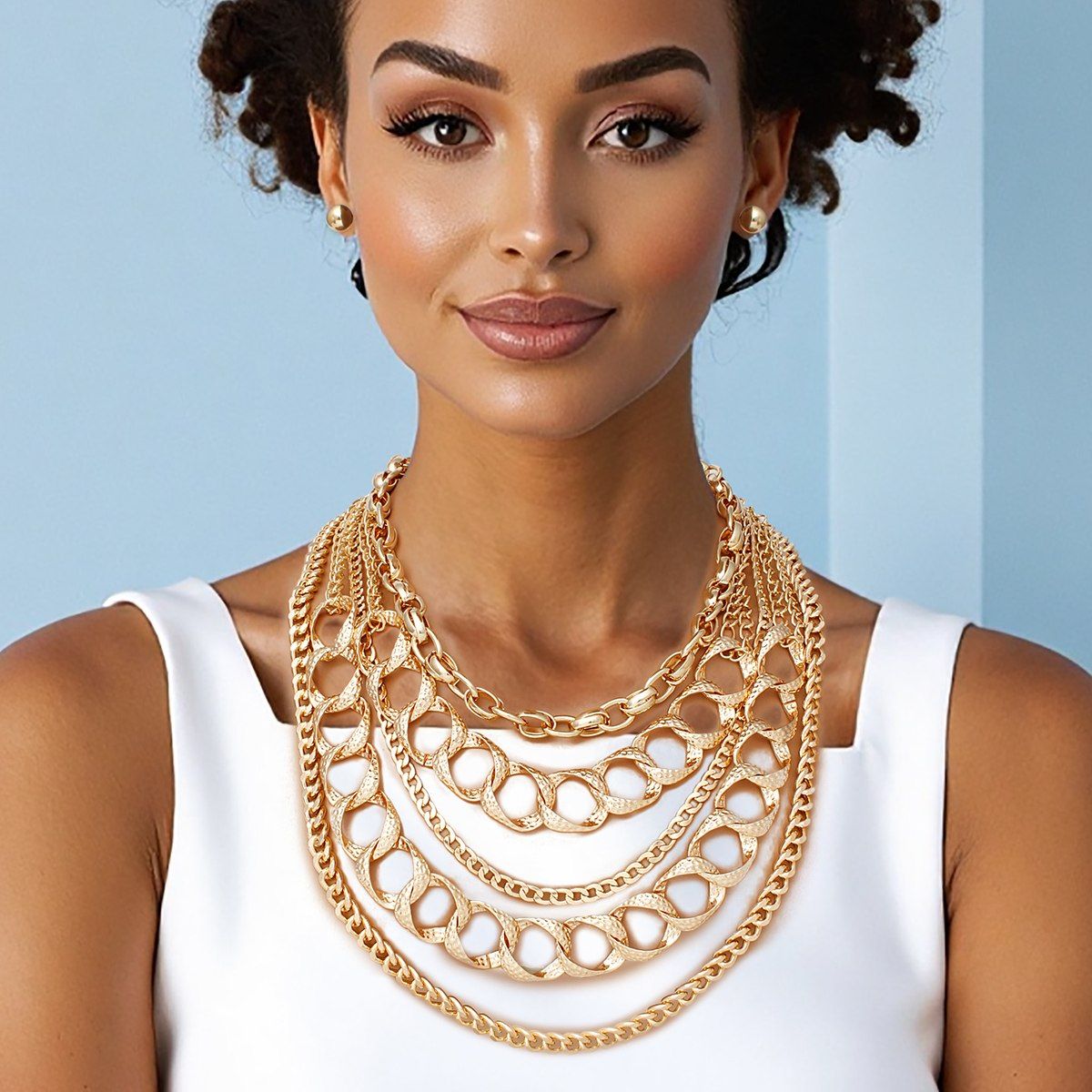 Chain Gold Modernist 5 Layer Multi Link Necklace