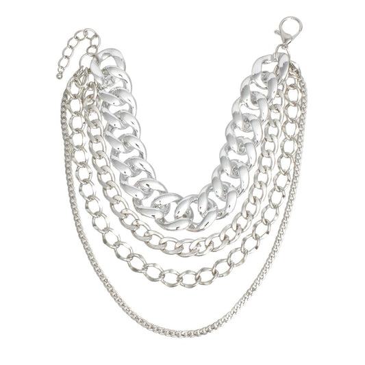 Chain High Impact Silver 4 Layer Necklace Set