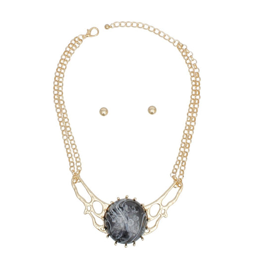 Collar Black Resin Dome Gold Chain Necklace Women