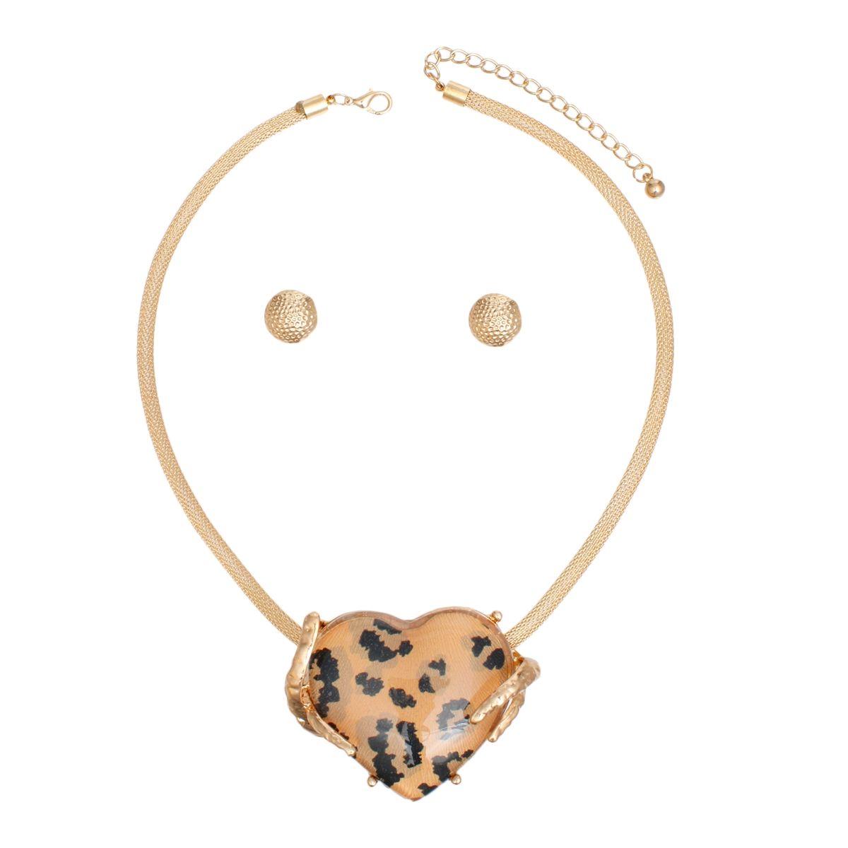 Pendant Leopard Heart Gold Mesh Chain Necklace