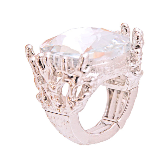Silver Crystal Branch Ring