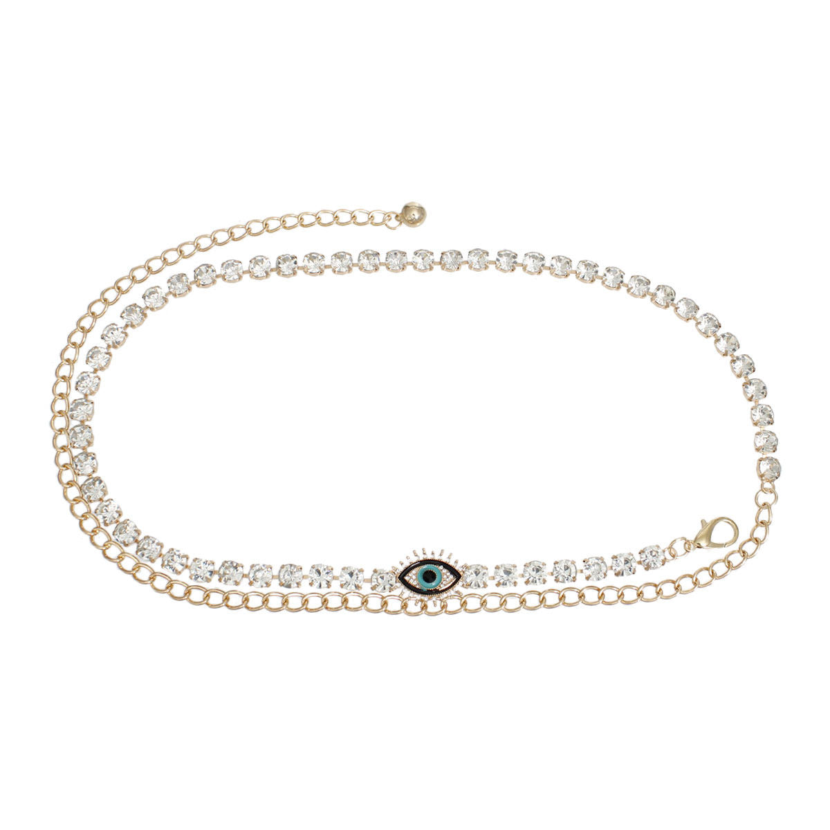 Rhinestone Belt Gold Evil Eye Chain Belt for Women