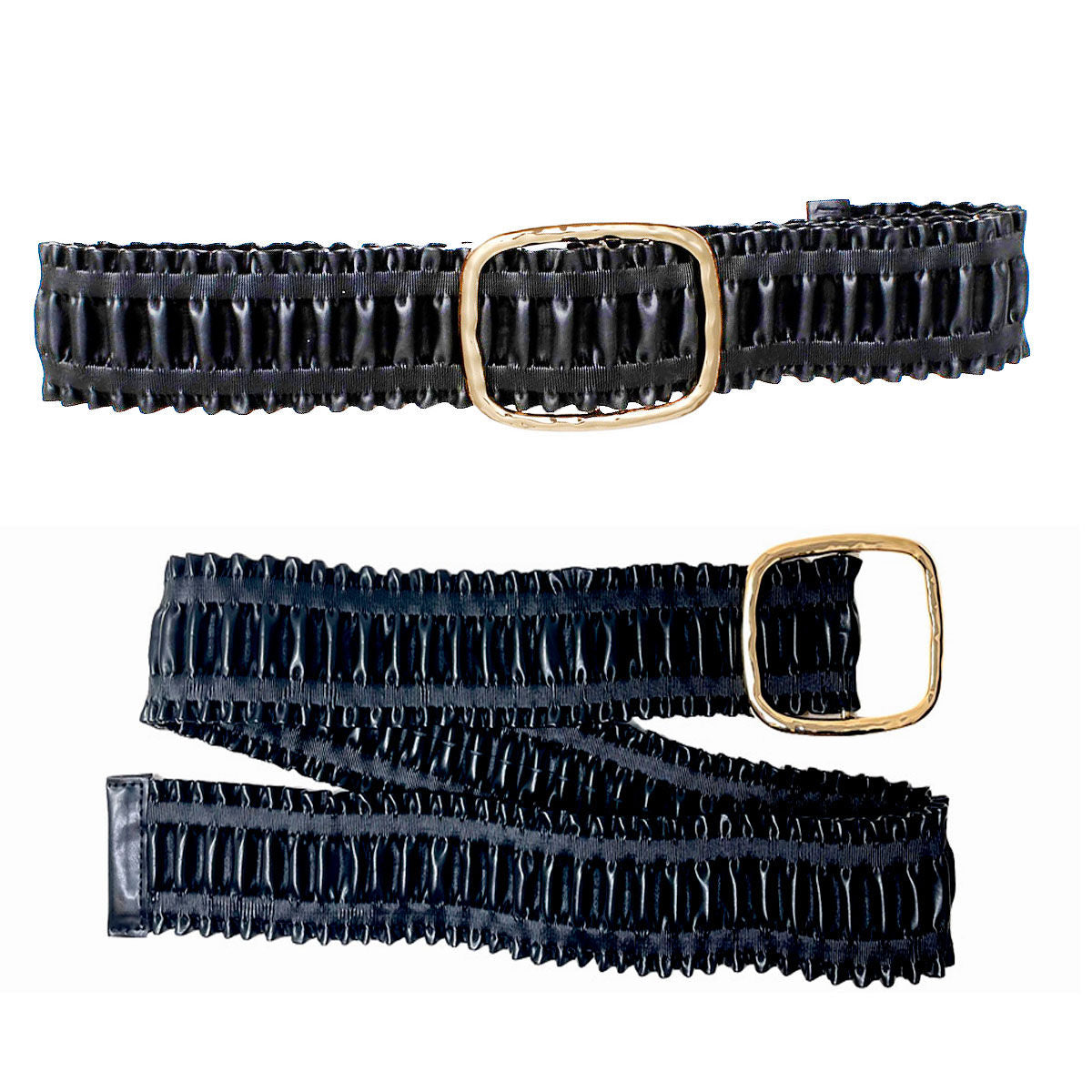 Belt Black Ruffled Wide Stretch for Women