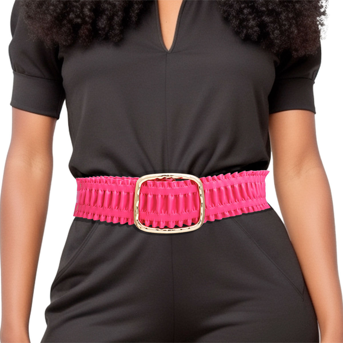 Belt Fuchsia Ruffled Wide Stretch for Women