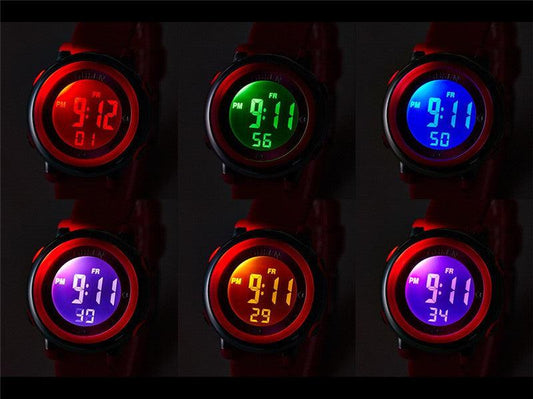 Kids Digital LED Fashion Sport Watch Cute Watch Waterproof Sports Outdoor 7 Colorful LED Electrical Watches With Luminous Alarm Stopwatch Child Sport Wristwatch