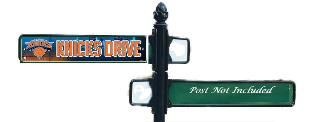 Street sign with 'Knicks Drive' and 'Post Not Included' on a white background