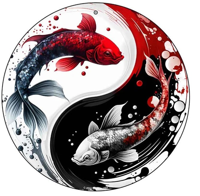 Koi Fish Yin-Yang Novelty Metal Circular Sign