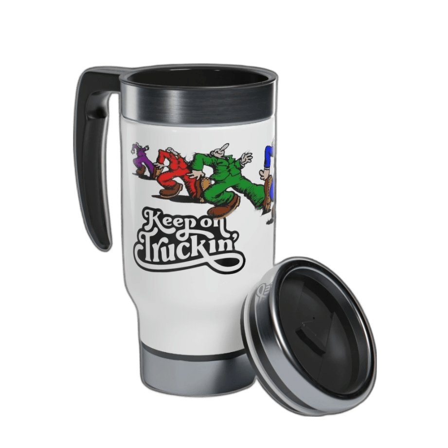 Keep On Truckin' Stainless Steel Travel Mug with Handle, 14oz