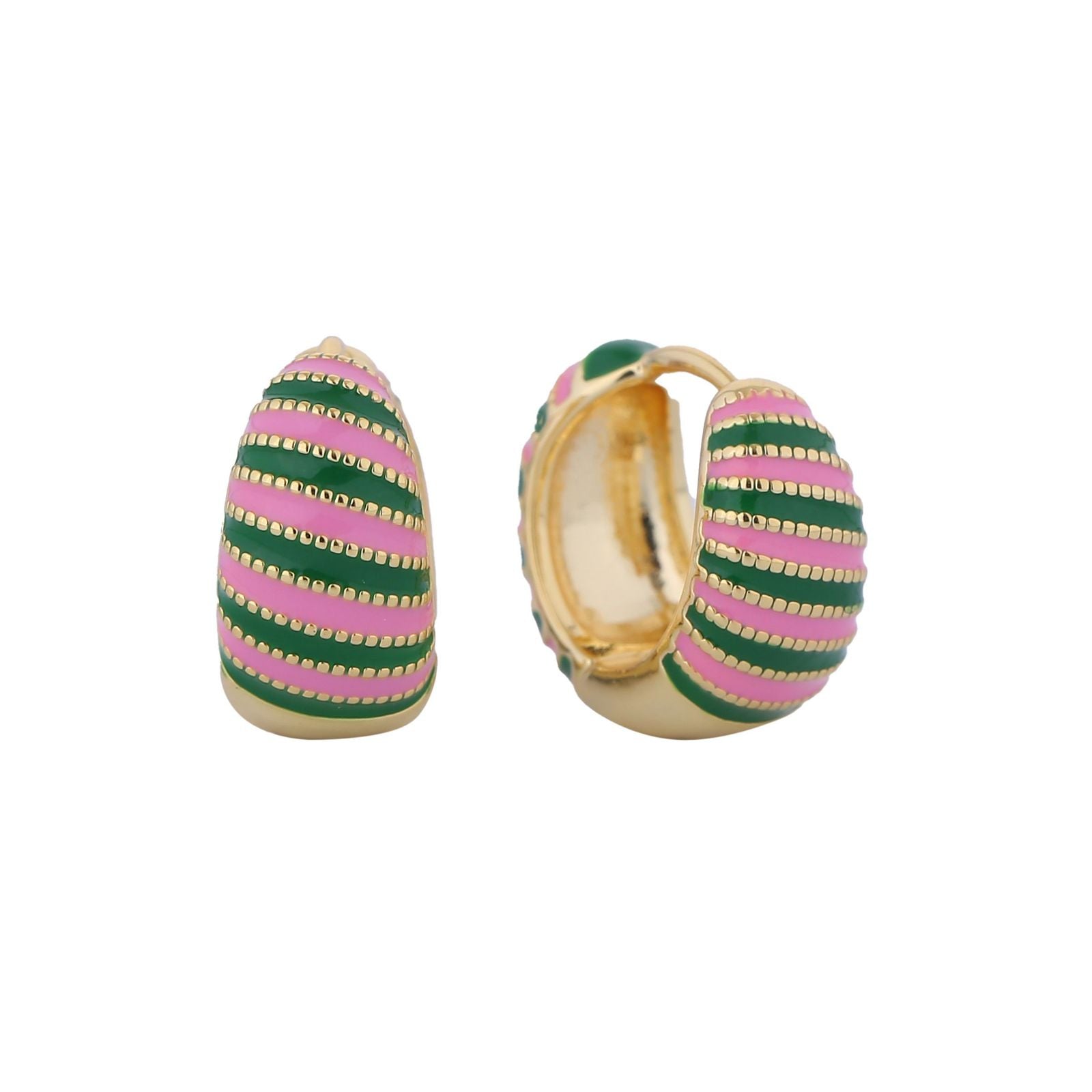 AKA 14K Gold Pink Green Striped Hoop Earrings