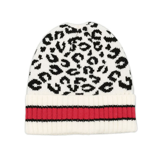 Beanie Hat Acrylic Ivory Leopard Hat for Women