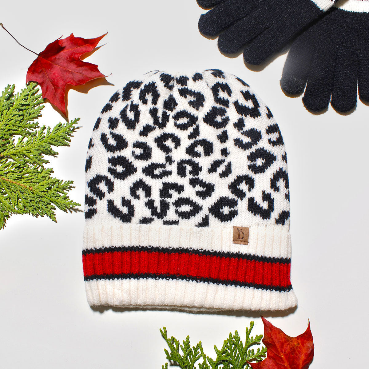 Beanie Hat Acrylic Ivory Leopard Hat for Women