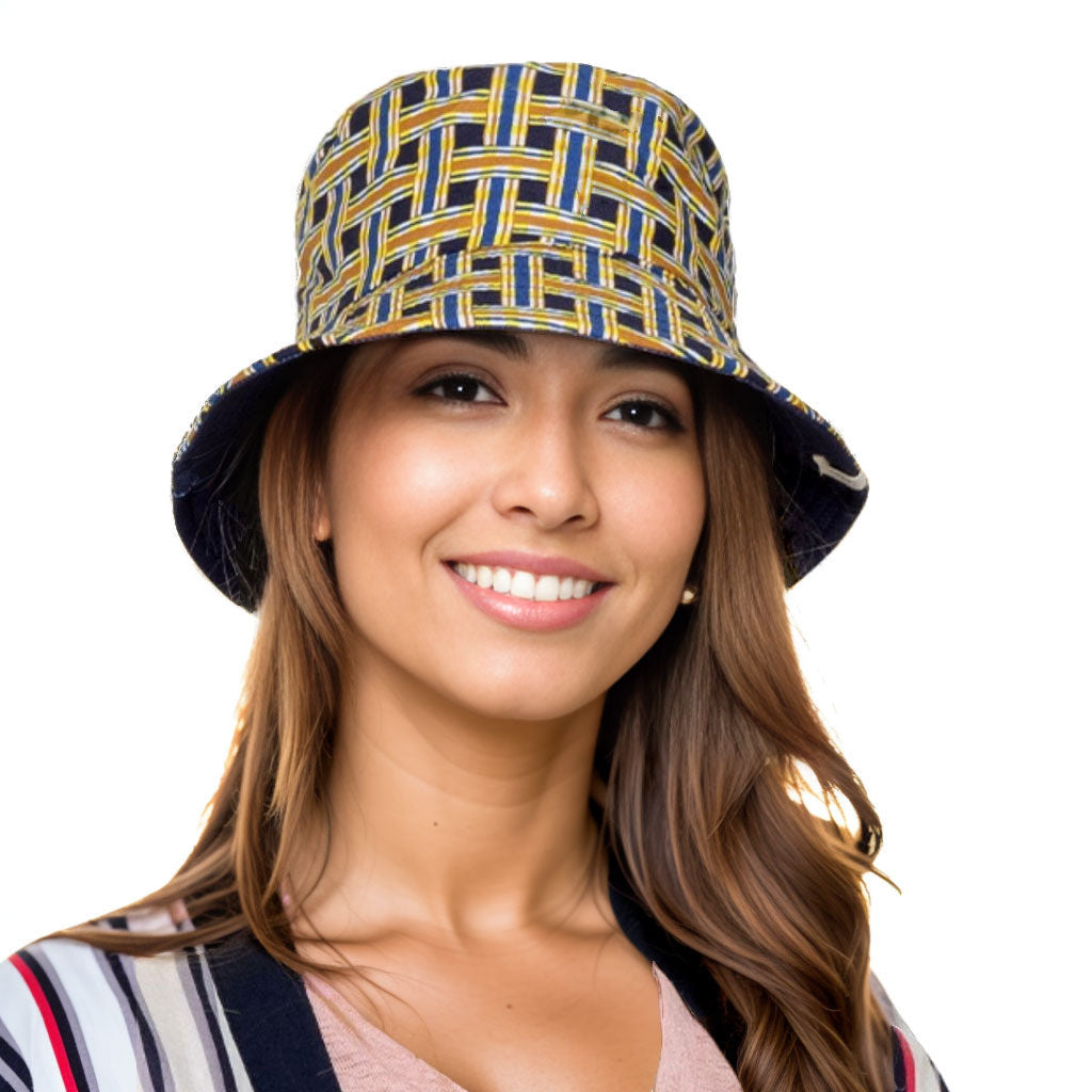 Navy Geometric Reversible Bucket Hat