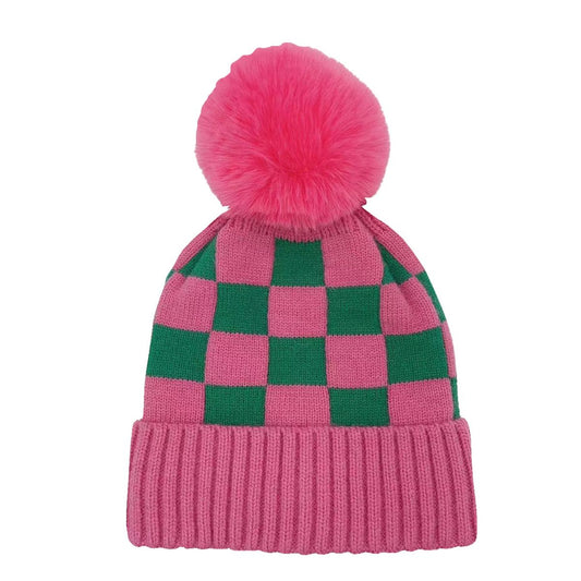 AKA Sorority Checkered Beanie Pom Hat for Women