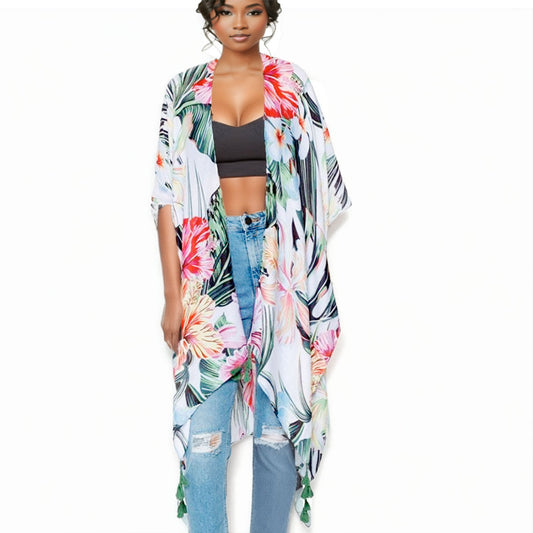 Tropical Green Tassel Kimono