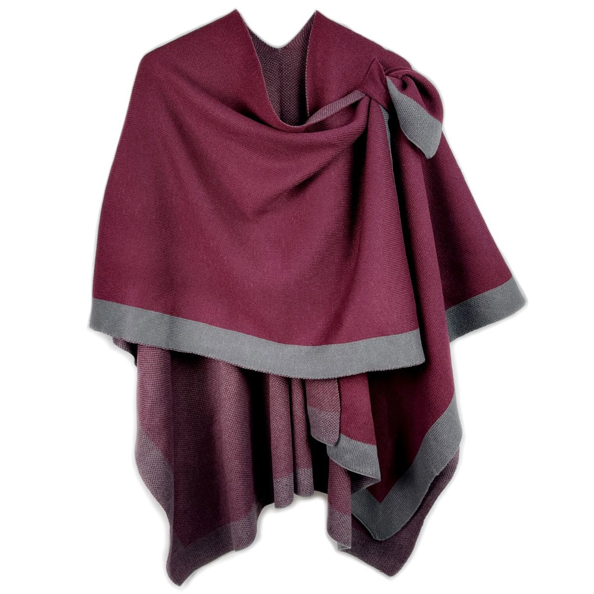 Burgundy Bordered Shoulder Strap Ruana