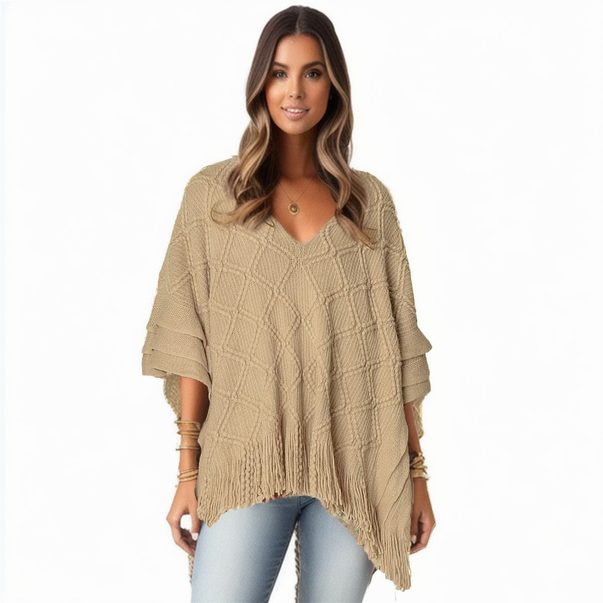 Beige Crochet Poncho