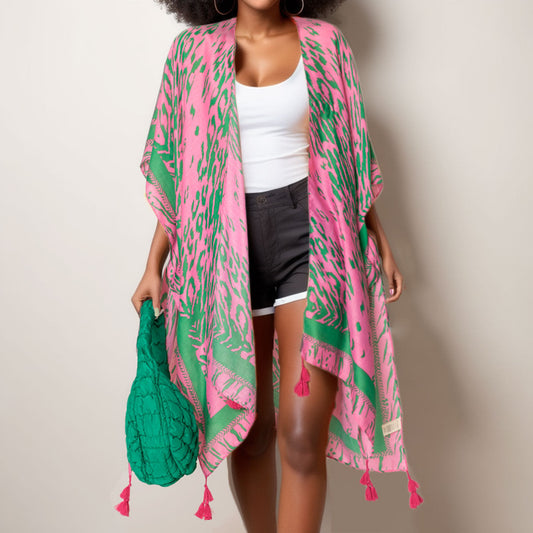 AKA Kimono Animal Print Pink and Green