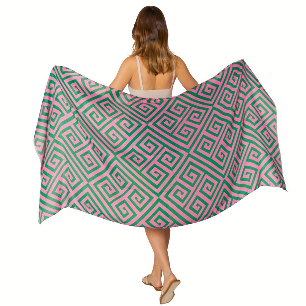 AKA Scarf Wrap Grecian Print Pink Green