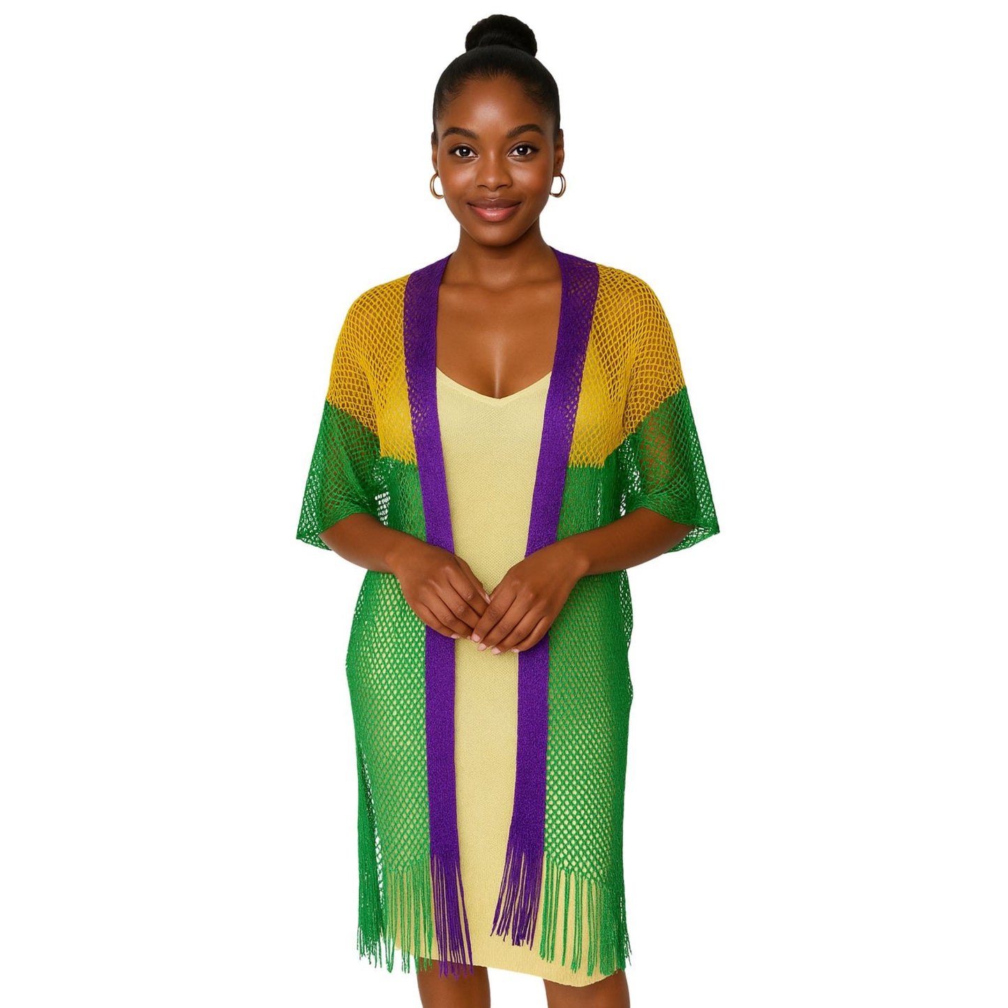 Kimono Lurex Stripe Purple Gold Green Fringe