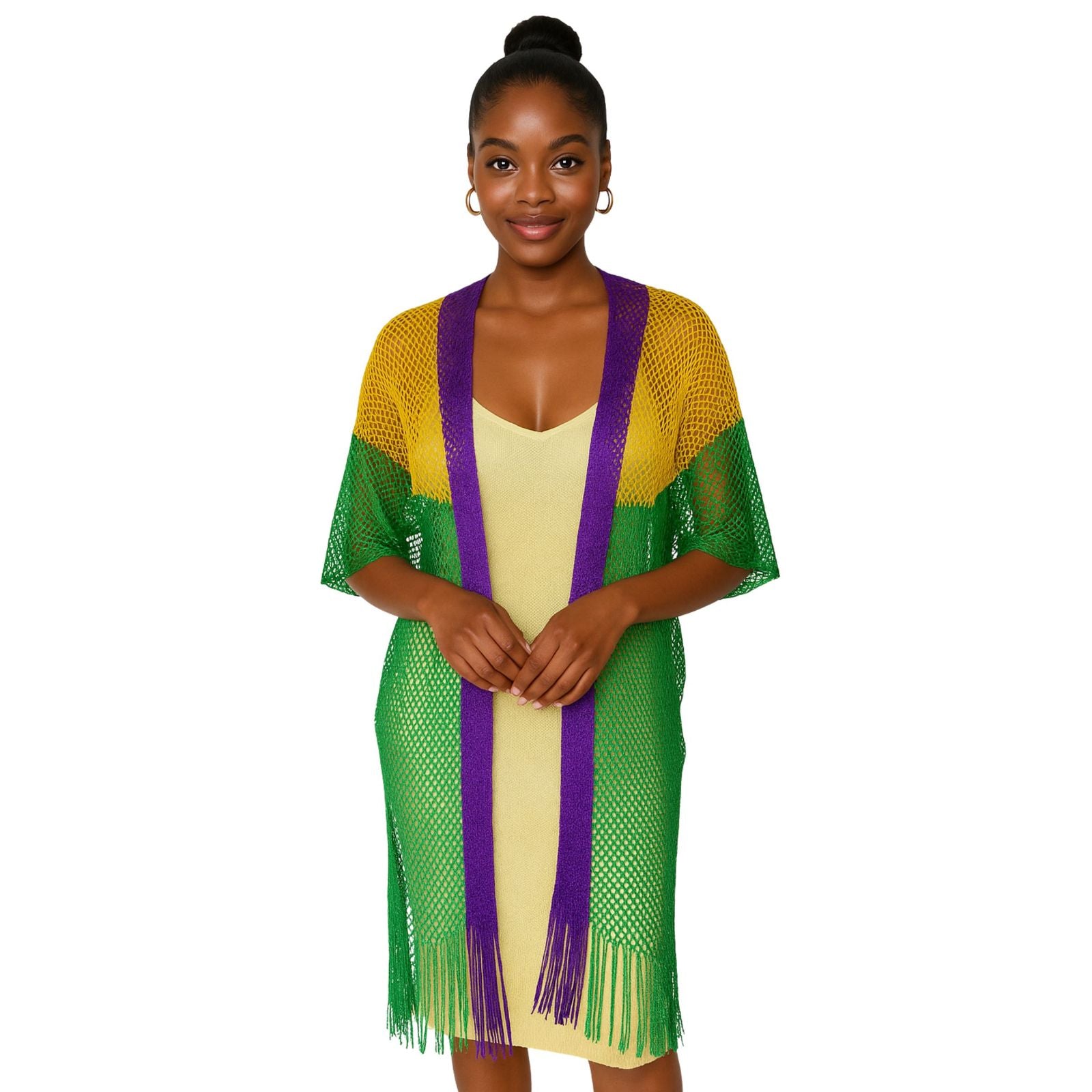 Kimono Lurex Stripe Purple Gold Green Fringe