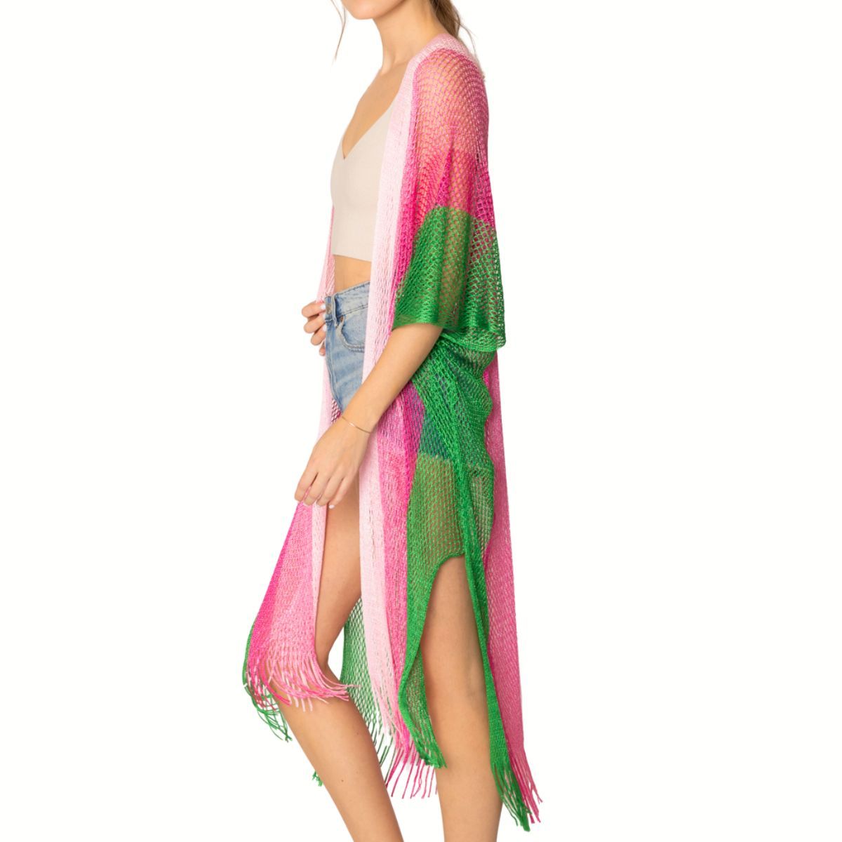 AKA Kimono Lurex Stripe Pink and Green