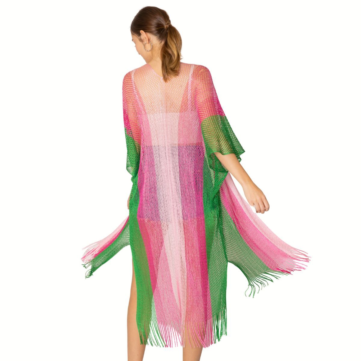 AKA Kimono Lurex Stripe Pink and Green