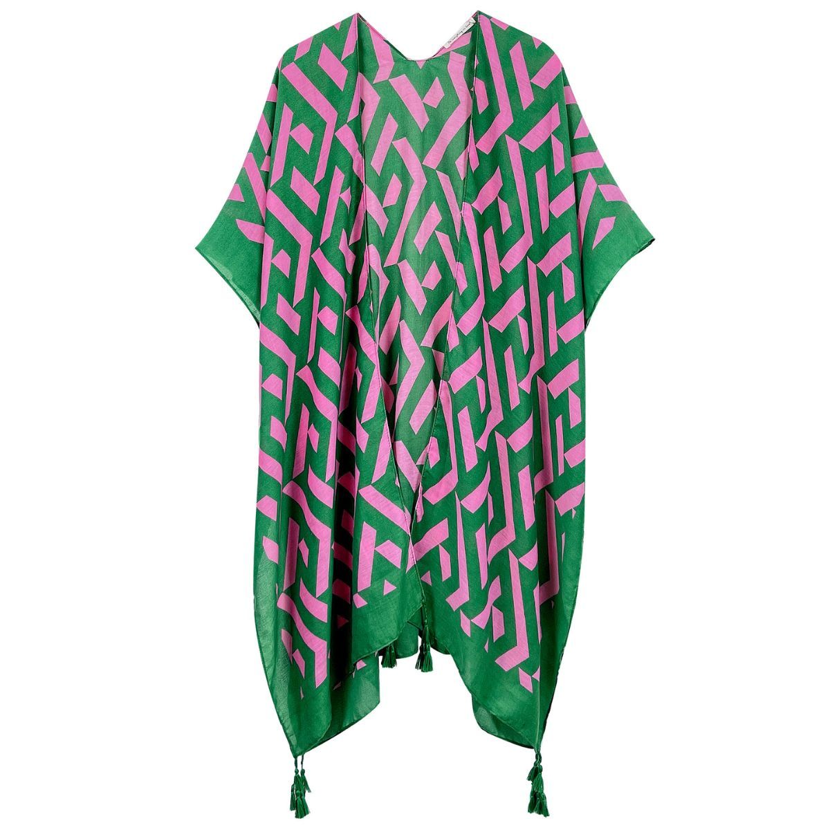 AKA Kimono Geo Print Pink and Green