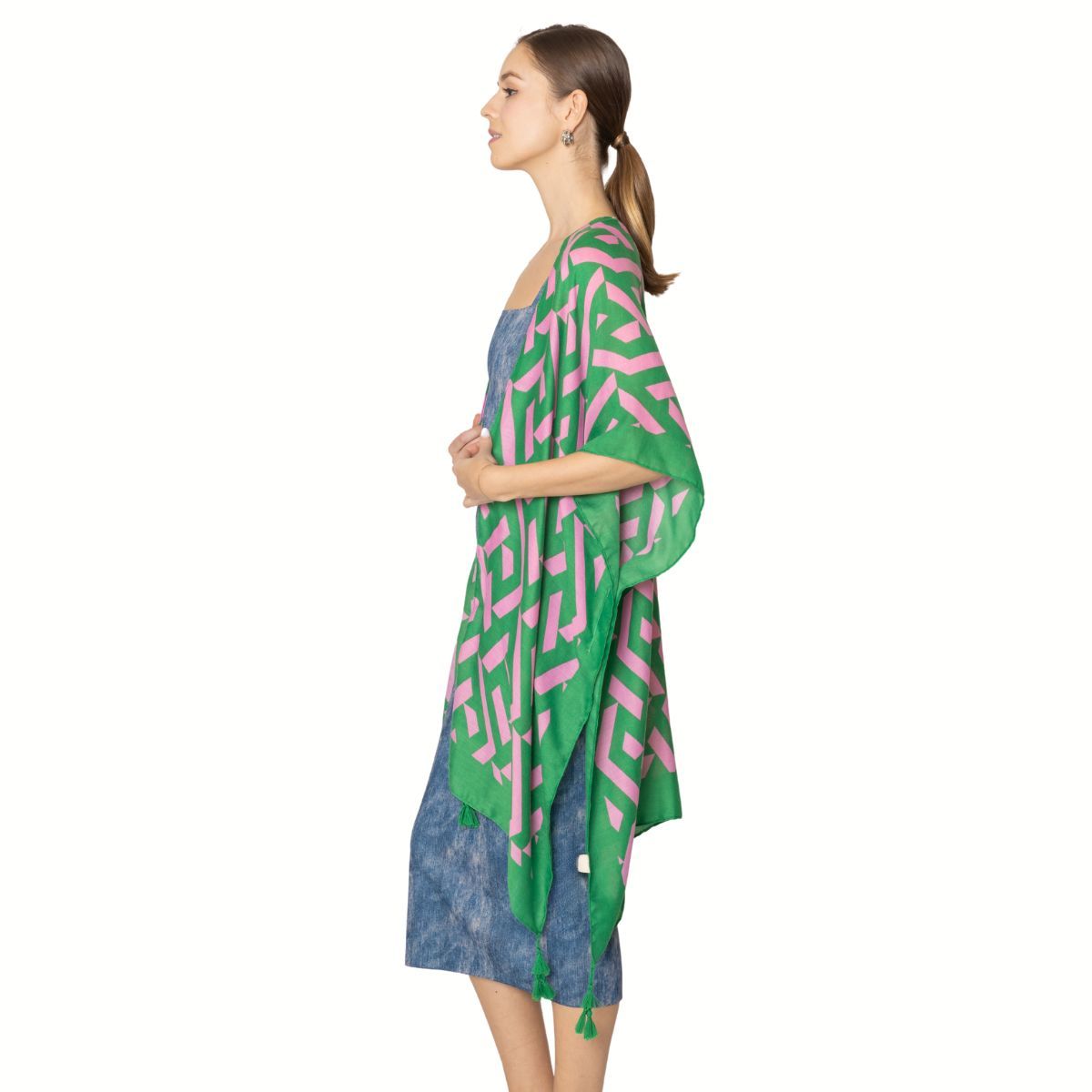 AKA Kimono Geo Print Pink and Green