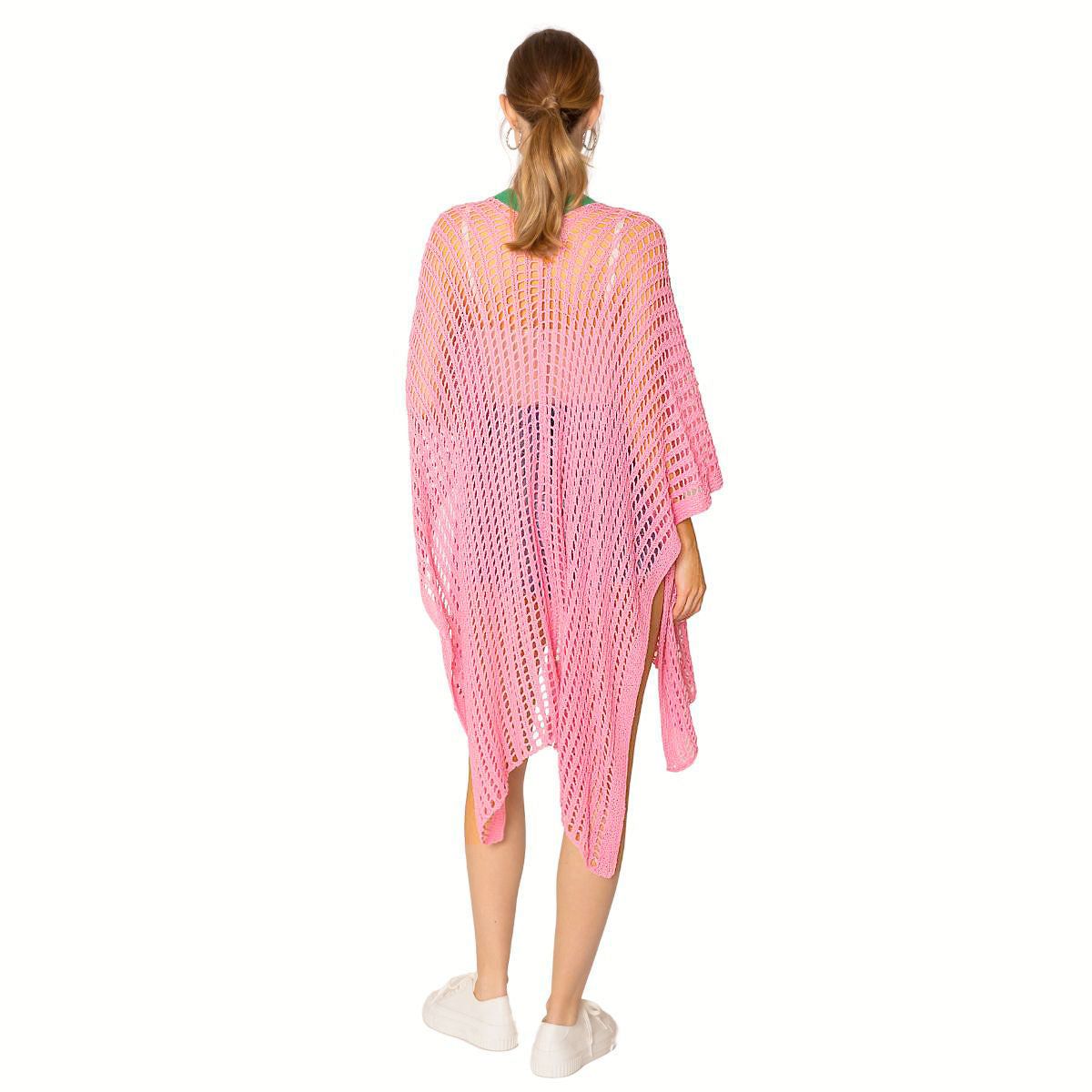 AKA Ruana Kimono Pink and Green Crochet