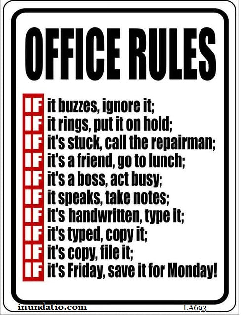 Funny Office Rules Laminated Sign