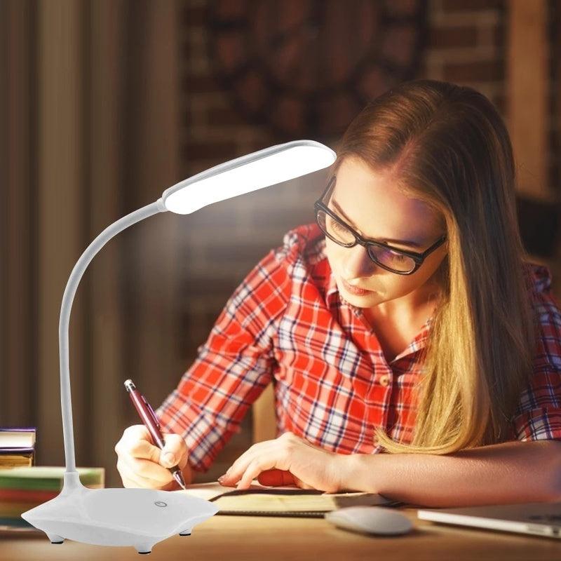 LED Three-Speed Touch Dimming Reading Lamp USB Charging Plug-in White Warm Eye Protection Student Table Light Study Night Light Decorative Table Lamp Cute Study Lamps for Bedroom Décor