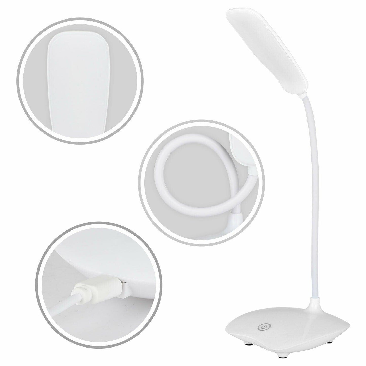LED Three-Speed Touch Dimming Reading Lamp USB Charging Plug-in White Warm Eye Protection Student Table Light Study Night Light Decorative Table Lamp Cute Study Lamps for Bedroom Décor
