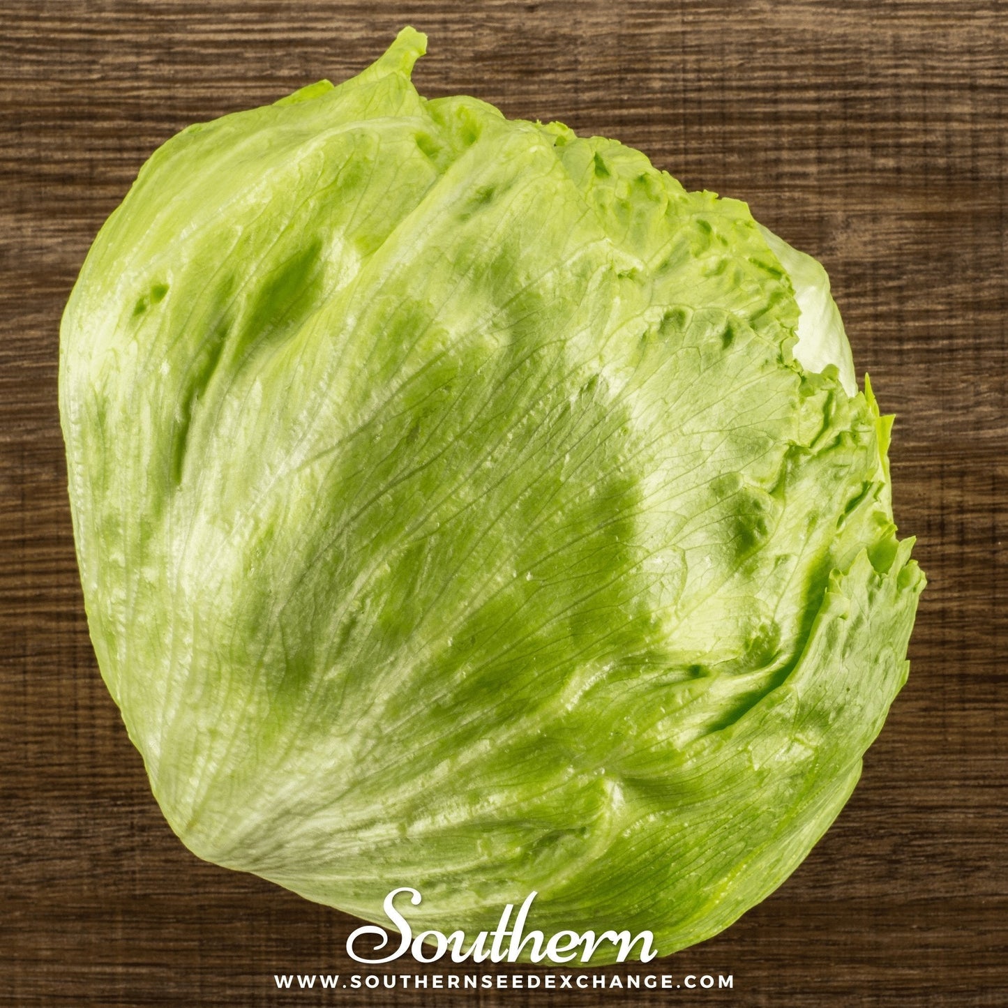 Green lettuce head on a wooden surface with 'Southern' branding.