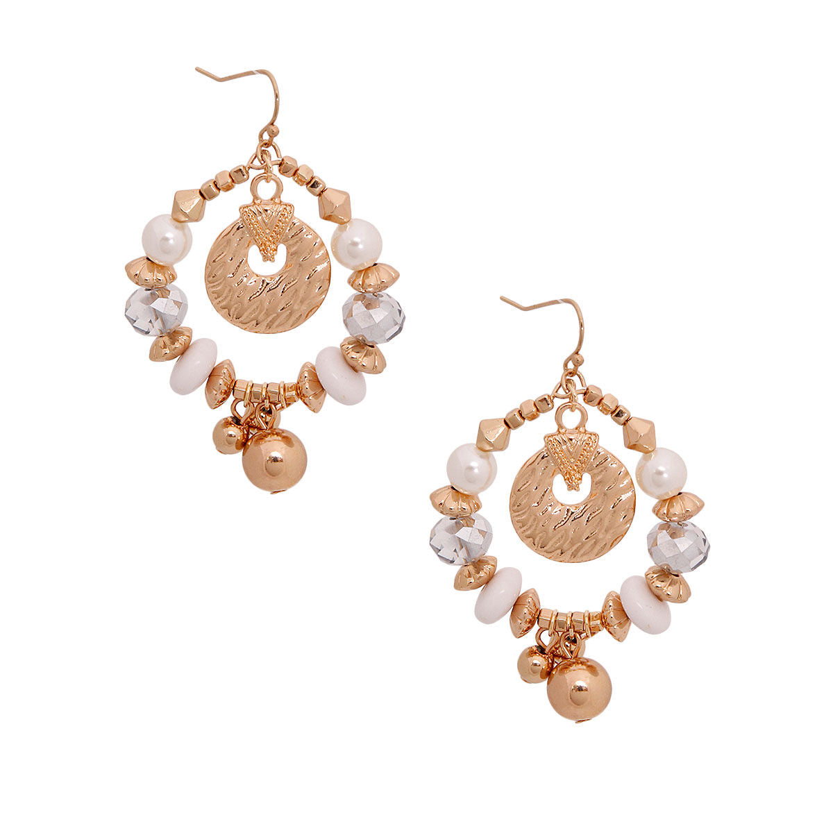 Gold Beaded Oval Earrings