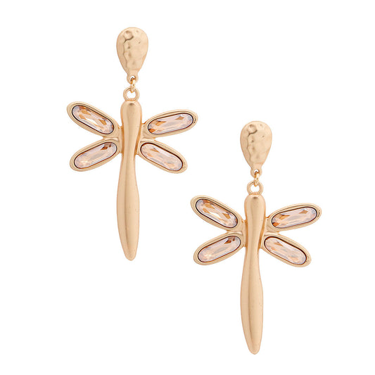 Gold Crystal Dragonfly Earrings