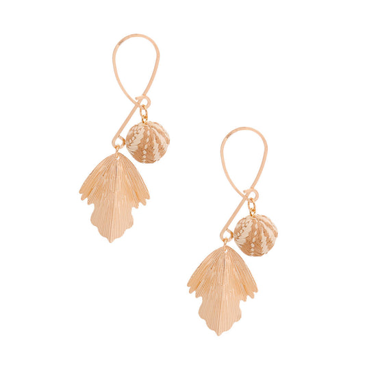 Brown Raffia Fanned Gold Earrings