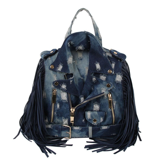 Moto Backpack Dark Distressed Denim Handbag